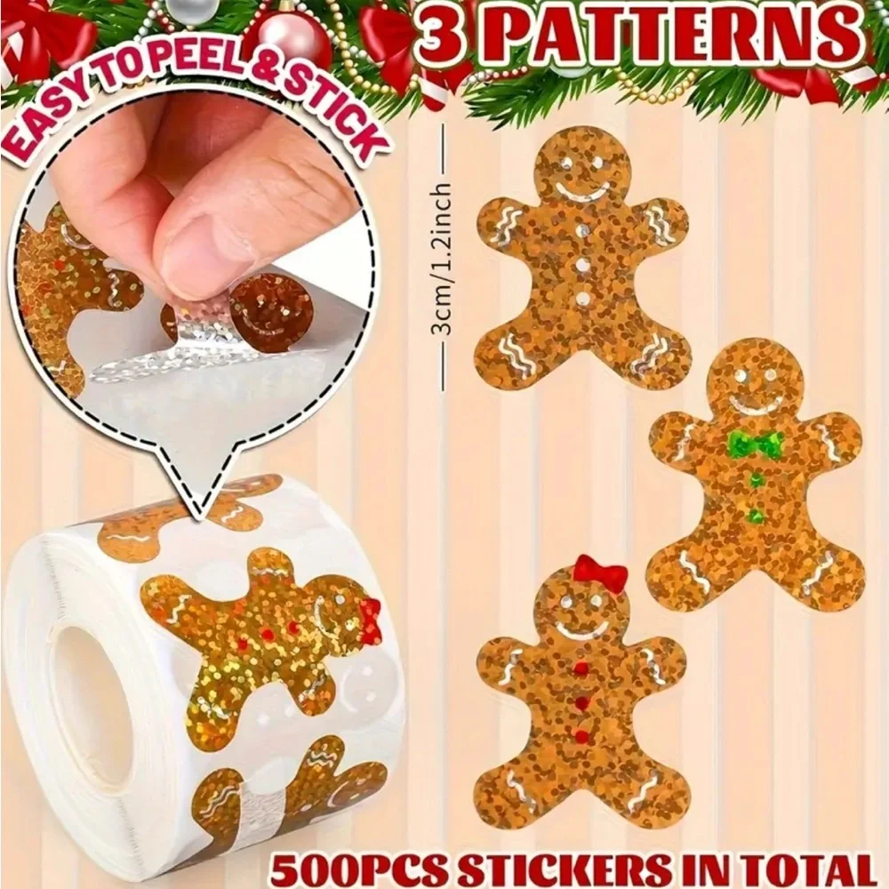 500 Gingerbread Man Stickers Roll - Picture 1 of 2